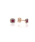 Auksiniai kvadratiniai auskarai su rubinu