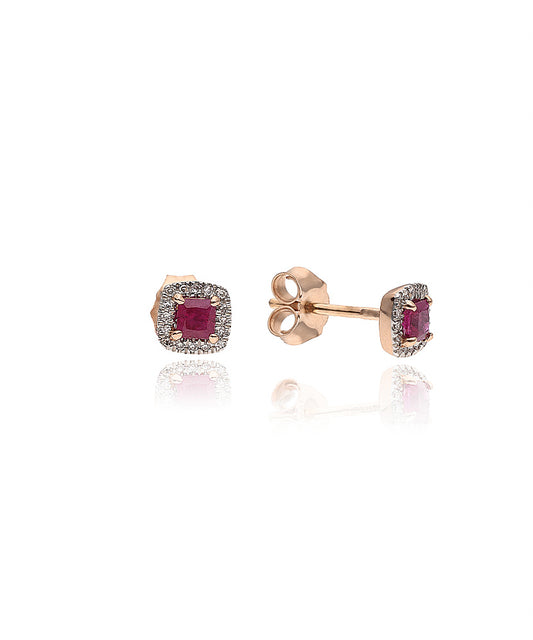 Auksiniai kvadratiniai auskarai su rubinu