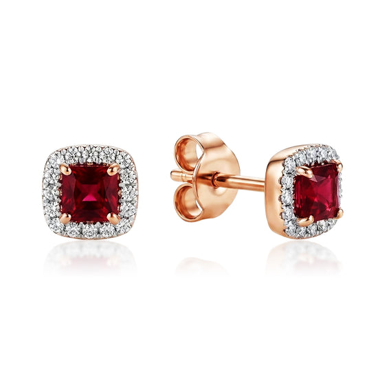 Auksiniai kvadratiniai auskarai su rubinu