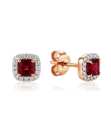 Auksiniai kvadratiniai auskarai su rubinu