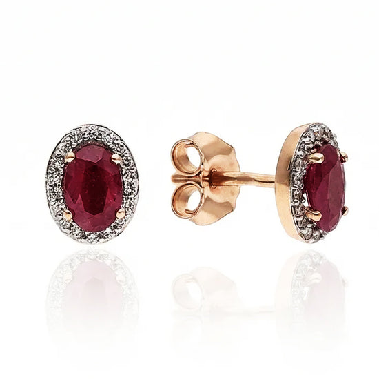 Auksiniai auskarai su ovaliu rubinu ir deimantais