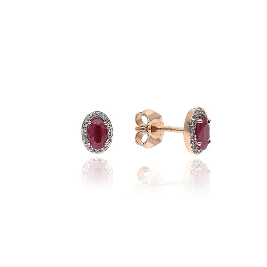 Auksiniai auskarai su ovaliu rubinu ir deimantais