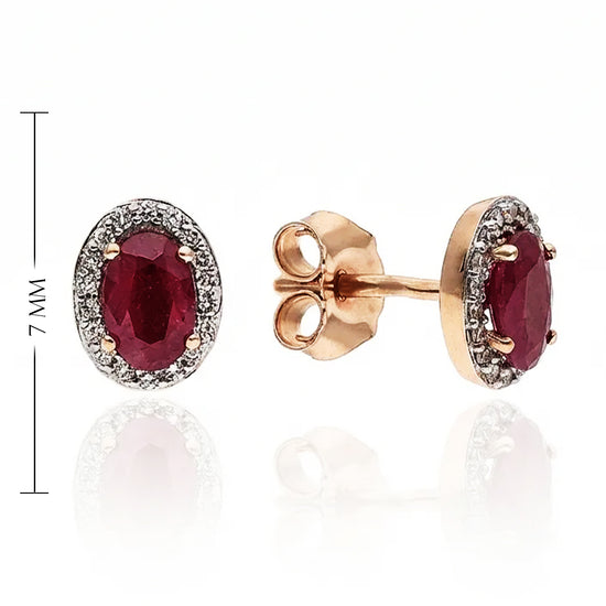 Auksiniai auskarai su ovaliu rubinu ir deimantais