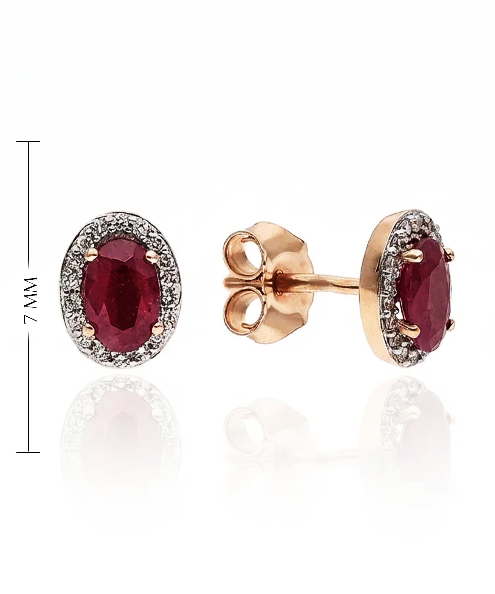 Auksiniai auskarai su ovaliu rubinu ir deimantais