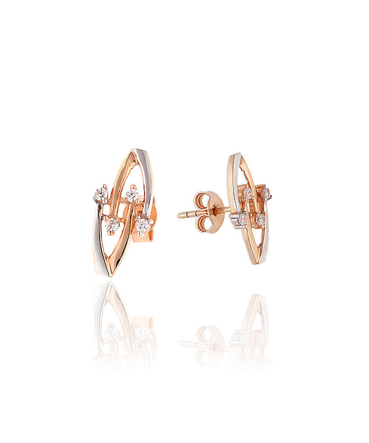 Auksiniai auskarai su žiedeliais ir cirkoniais