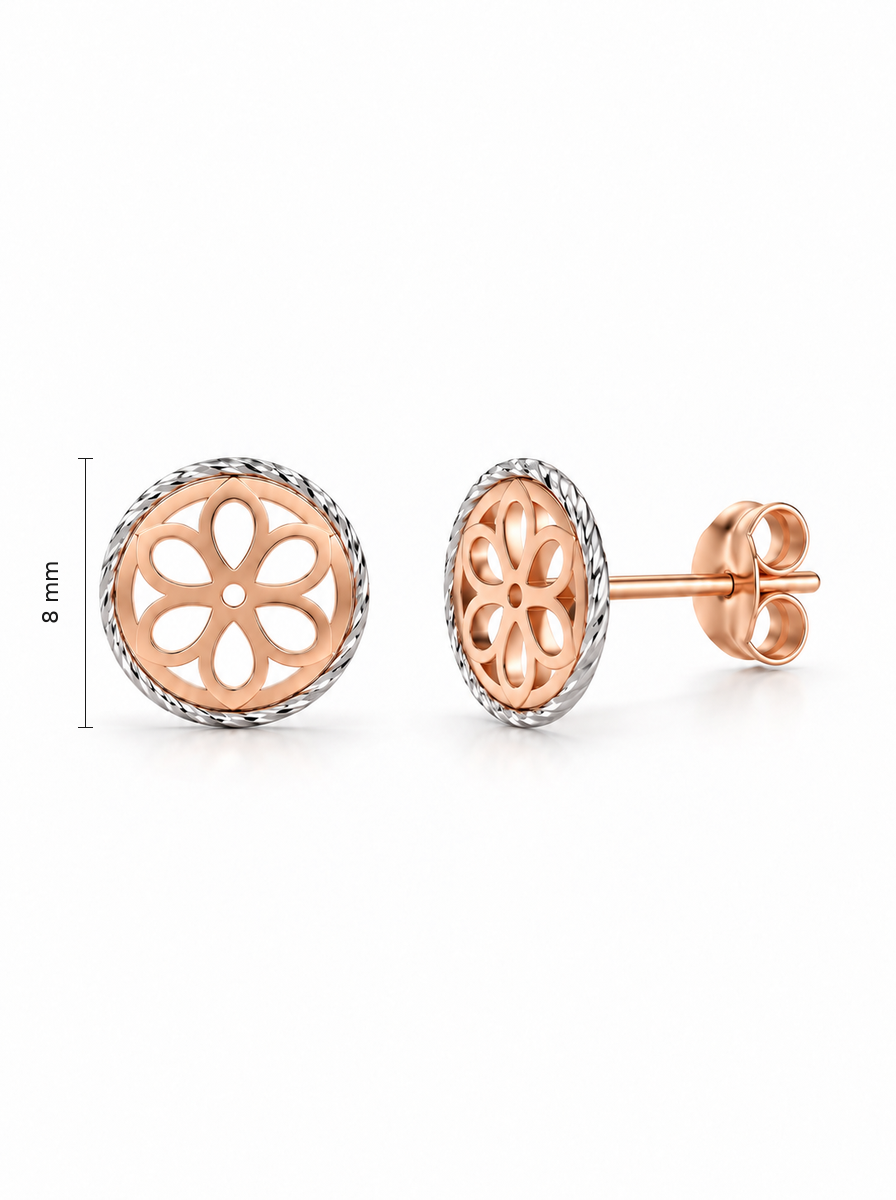Auksiniai ažūriniai auskarai – gėlės motyvo vinukai – 8.0 mm aukštis