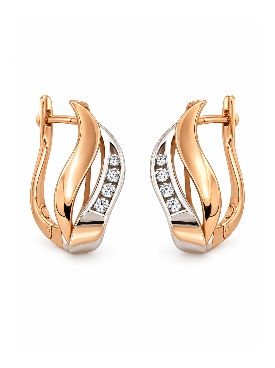 Auksiniai liepsnos formos auskarai su cirkoniais