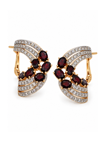 Auksiniai platūs auskarai su tamsiais ir skaidriais cirkoniais