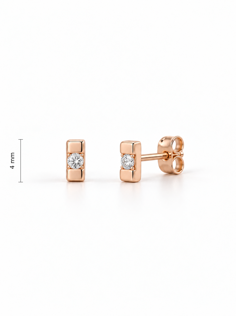 Auksiniai stačiakampiai auskarai su cirkoniais – 4 mm aukštis