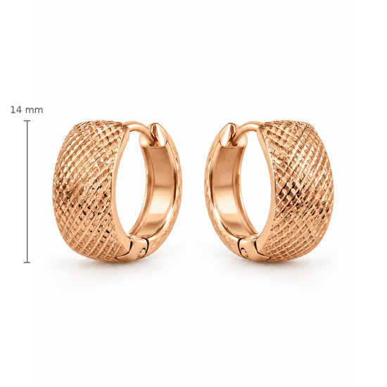 Auksiniai tekstūriniai auskarai lankeliai – dydis 14 mm