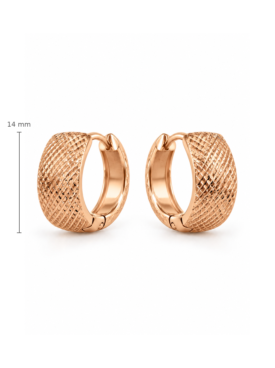 Auksiniai tekstūriniai auskarai lankeliai – dydis 14 mm