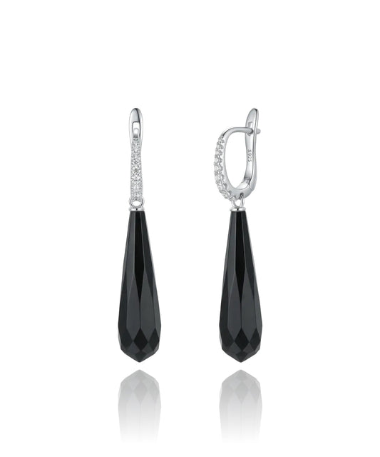 sidabriniai auskarai su juodu akmeniu