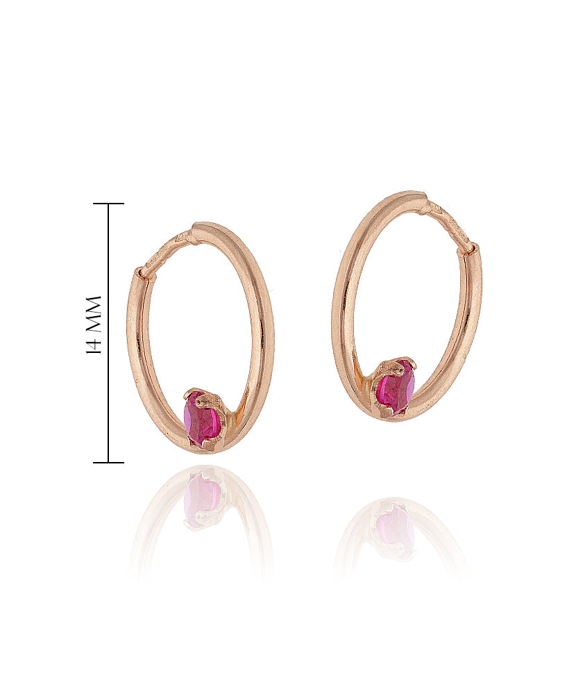 Porinė 14 mm rožinio aukso auskarų su rubinais pora