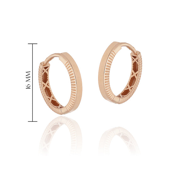 Graviruoto rašto rožinio aukso auskarai 16 mm