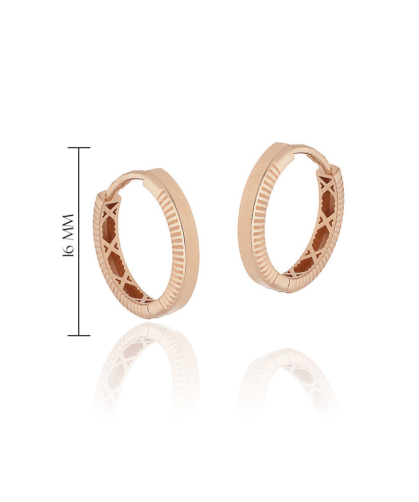 Graviruoto rašto rožinio aukso auskarai 16 mm