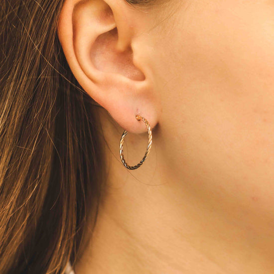 Rozā zelta stīpas auskars — valkāt attēlu