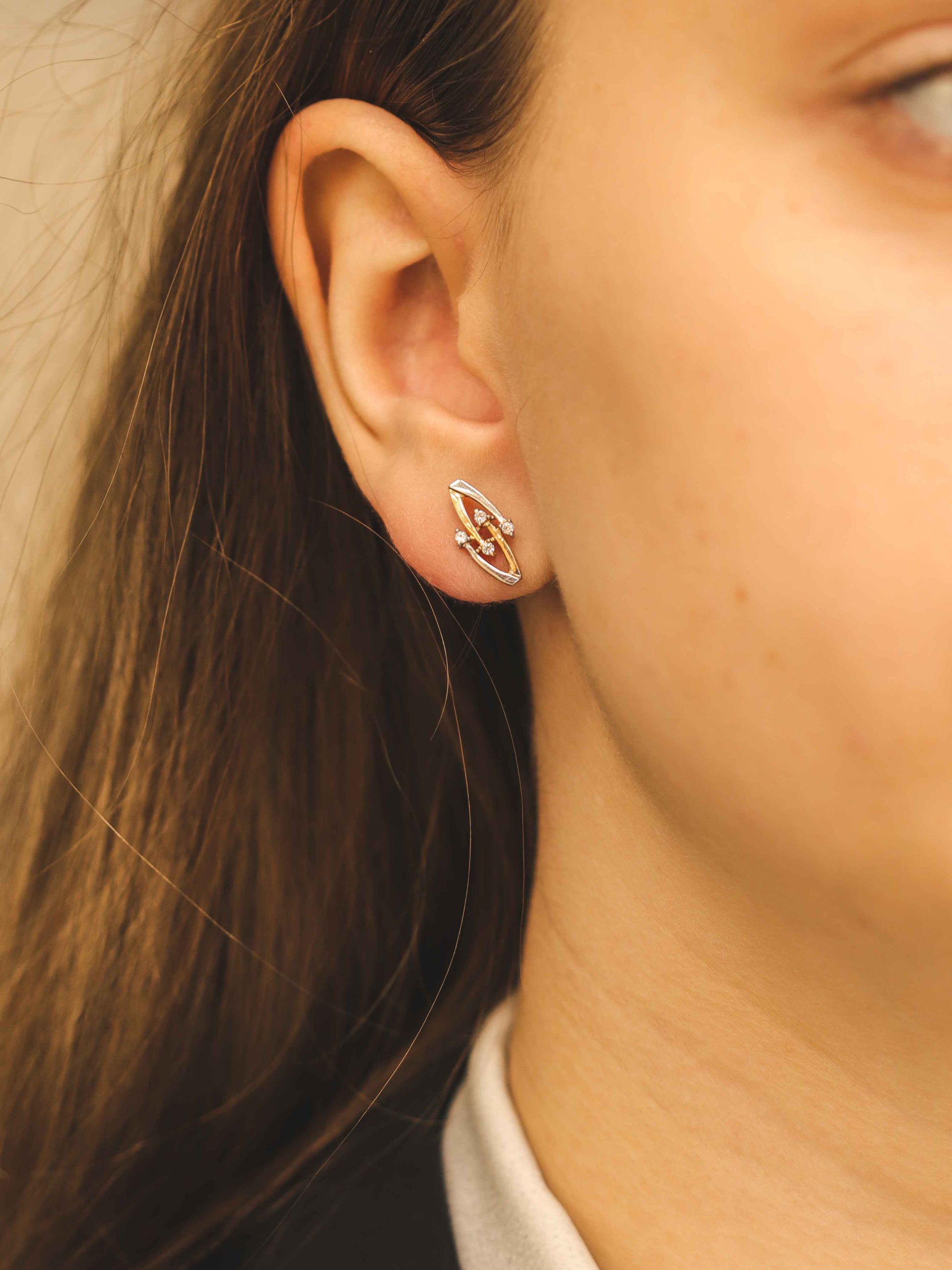 Rožu zelta auskars ir elegants mazs modelis