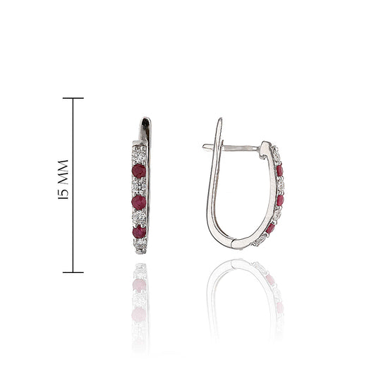 Auskarai su rubinais ir baltųjų briliantų linija