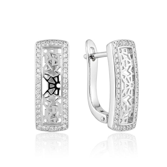 sidabriniai auskarai su cirkoniais ir ažūriniu raštu