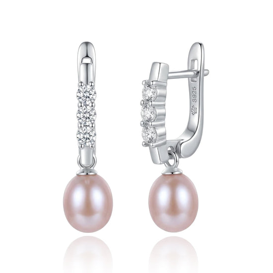 sidabriniai auskarai su rožiniu perlu ir cirkoniais