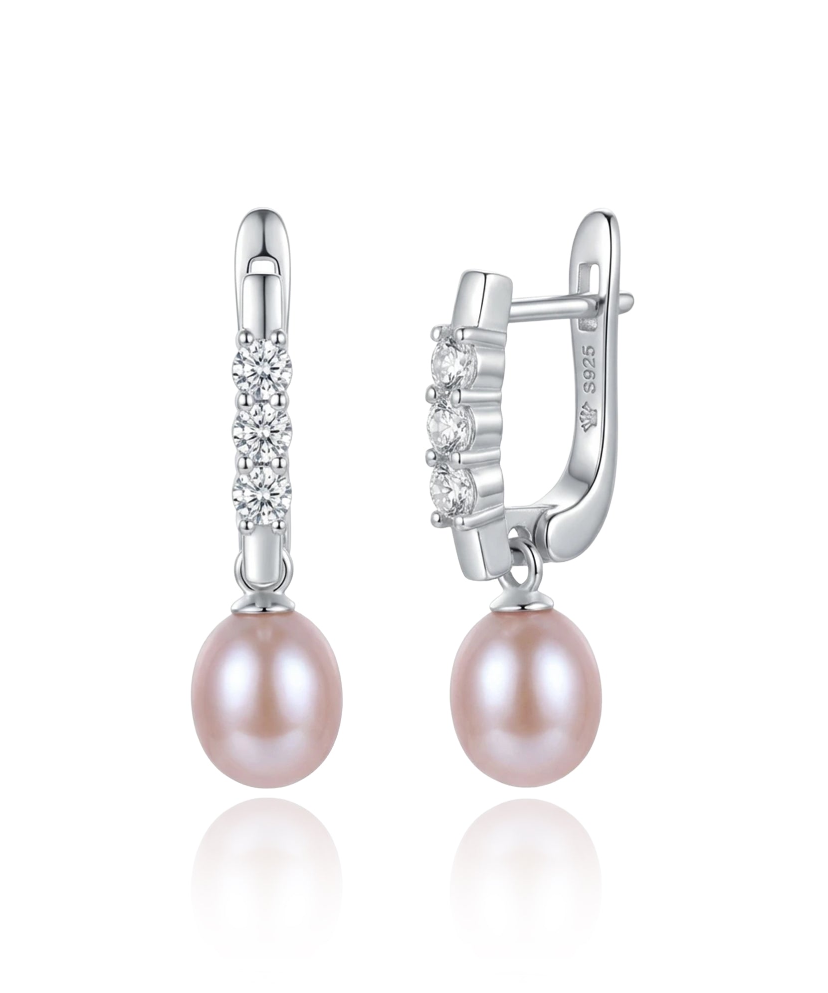 sidabriniai auskarai su rožiniu perlu ir cirkoniais