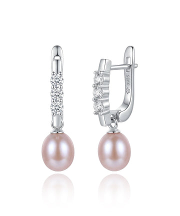 sidabriniai auskarai su rožiniu perlu ir cirkoniais