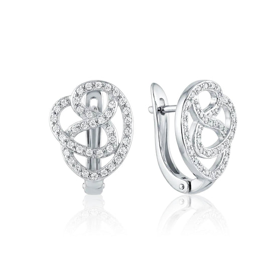 sidabriniai auskarai su persipinančiu dizainu ir cirkoniais