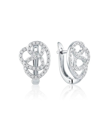 sidabriniai auskarai su persipinančiu dizainu ir cirkoniais