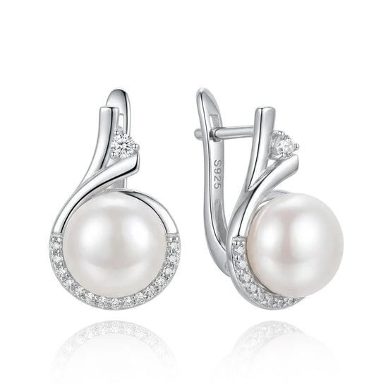 sidabriniai auskarai su perlu ir cirkoniais