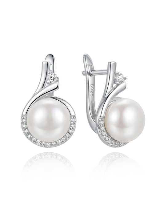 sidabriniai auskarai su perlu ir cirkoniais