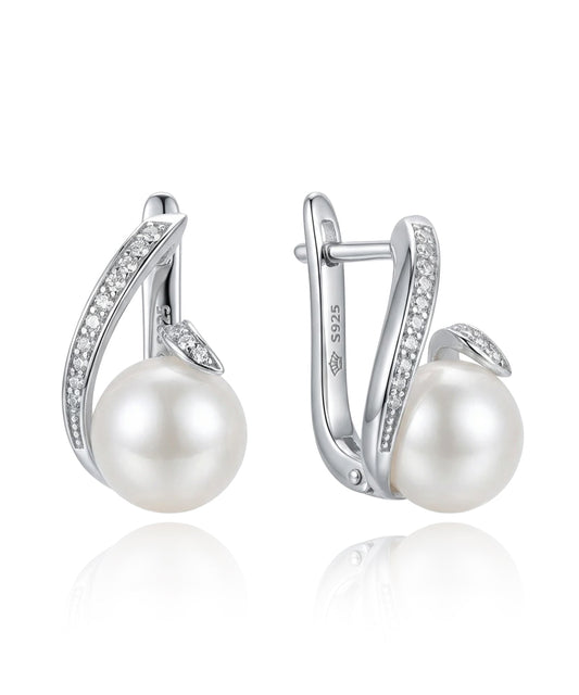 sidabriniai auskarai su perlu ir cirkoniais