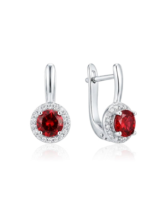 Sidabriniai auskarai su raudonu akmeniu ir baltais cirkoniais