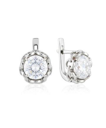 Sidabriniai auskarai su cirkoniu, grandininio rėmelio dizaino