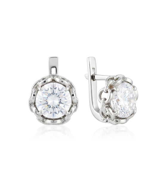 Sidabriniai auskarai su cirkoniu, grandininio rėmelio dizaino