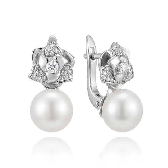 sidabriniai auskarai su perlu ir cirkoniais