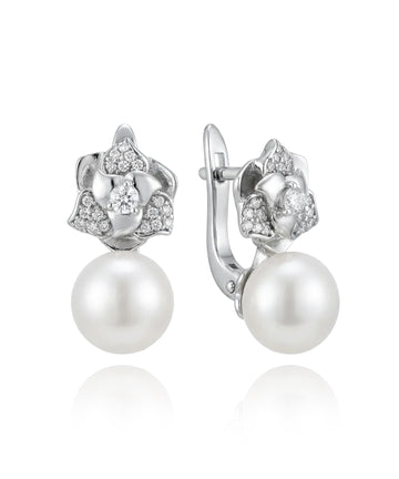 sidabriniai auskarai su perlu ir cirkoniais