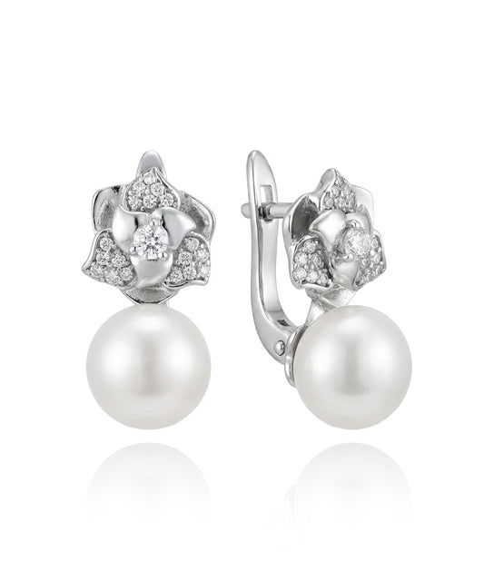 sidabriniai auskarai su perlu ir cirkoniais