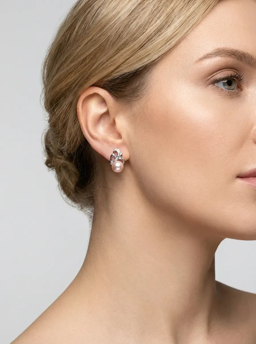 auskarai su rausvu perlu