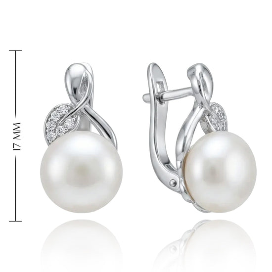 auskarai su baltu perlu ir cirkoniais