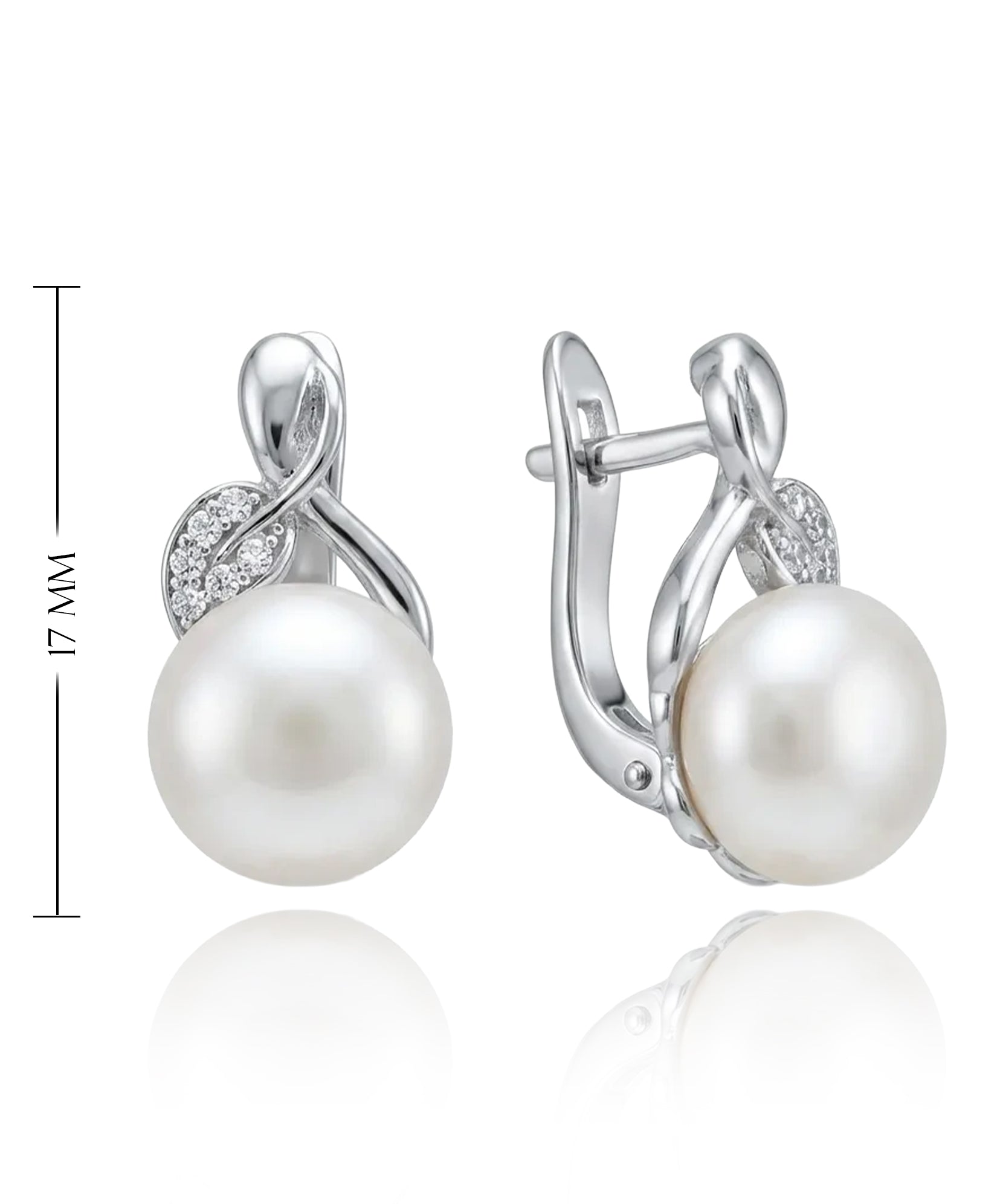 auskarai su baltu perlu ir cirkoniais