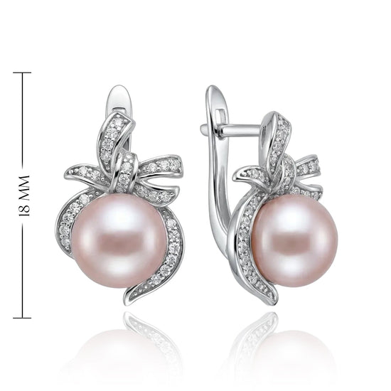 auskarai su rožiniu perlu ir cirkoniais