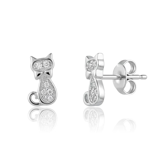 sidabriniai auskarai su cirkoniais katės formos