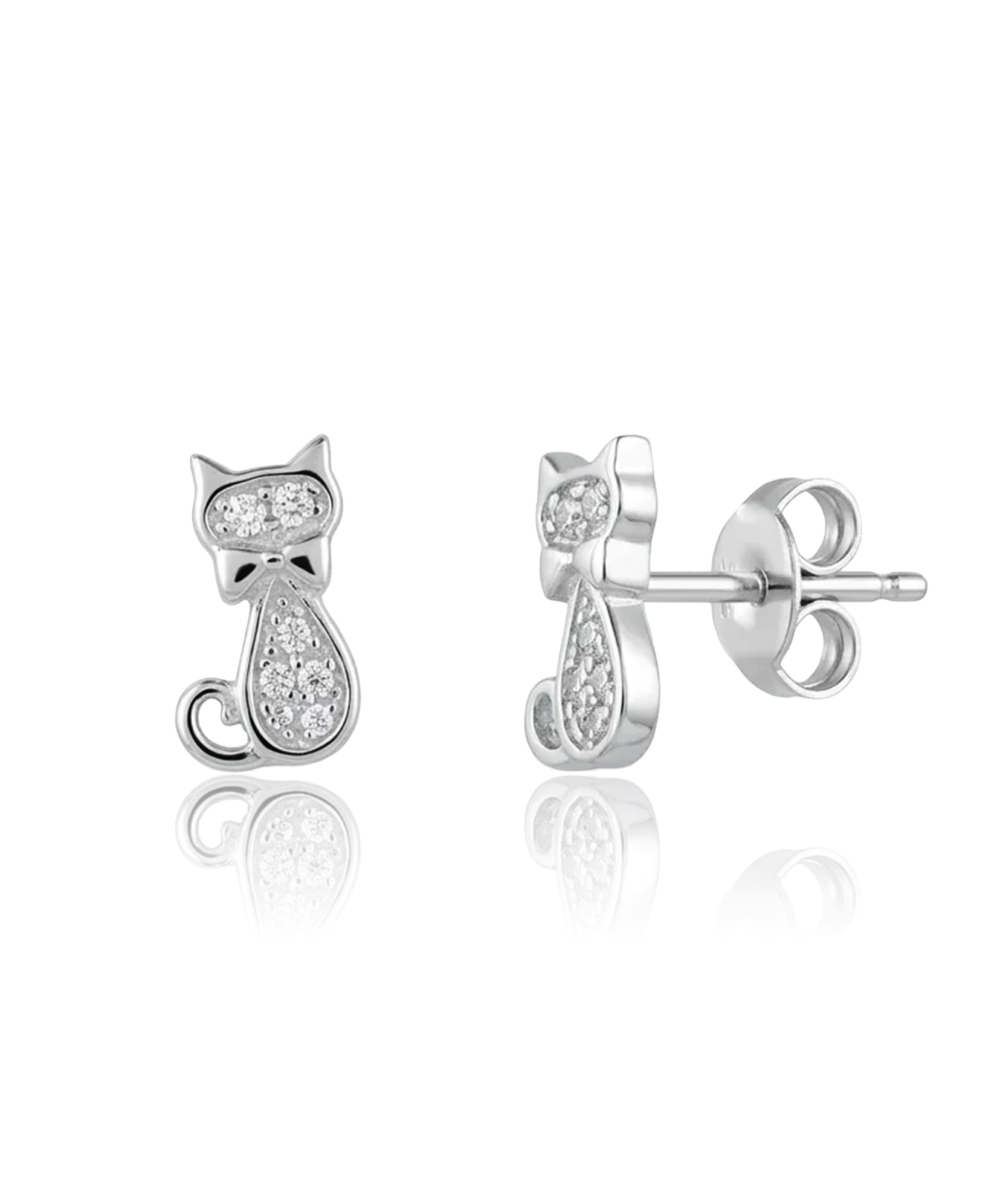 sidabriniai auskarai su cirkoniais katės formos