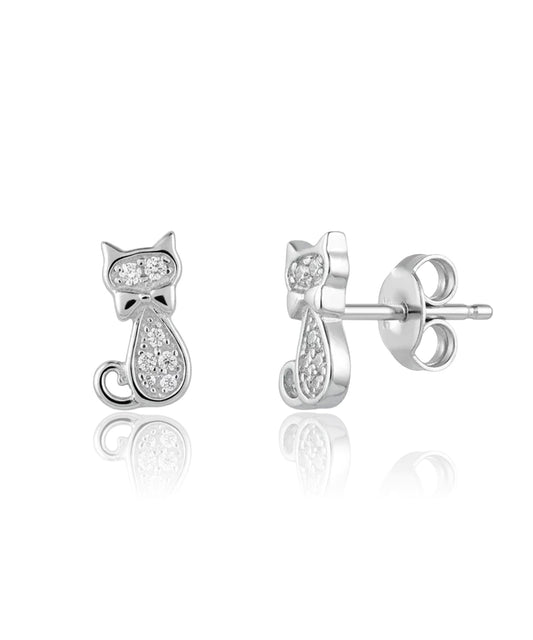 sidabriniai auskarai su cirkoniais katės formos