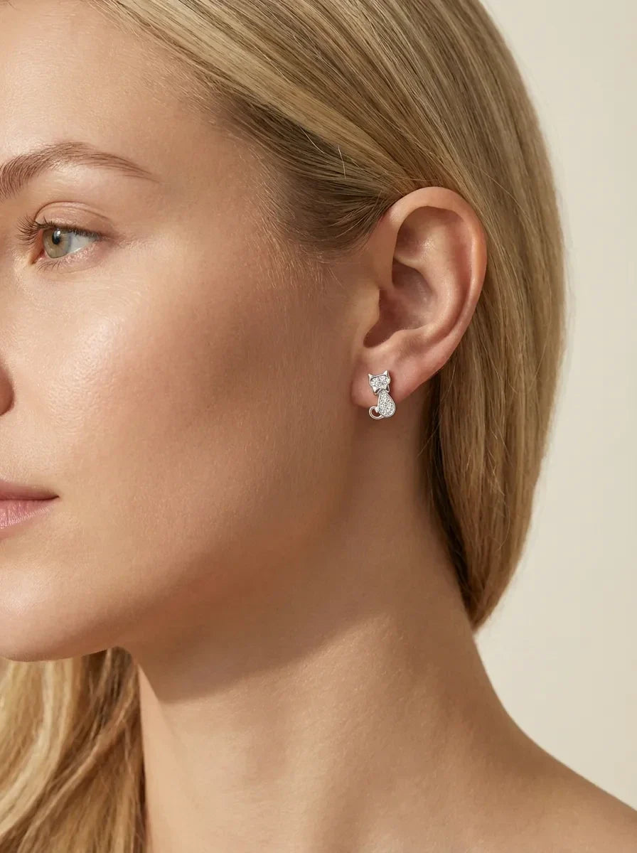 925 sidabro auskarai su cirkoniais katė