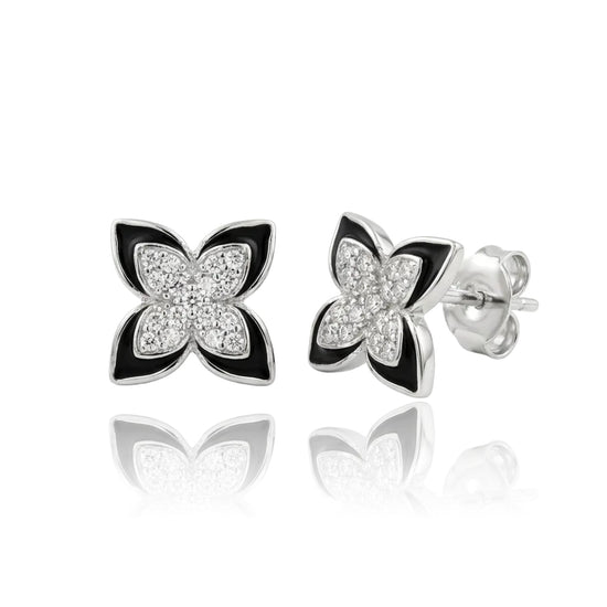 sidabriniai auskarai su cirkoniais ir juodu emaliu