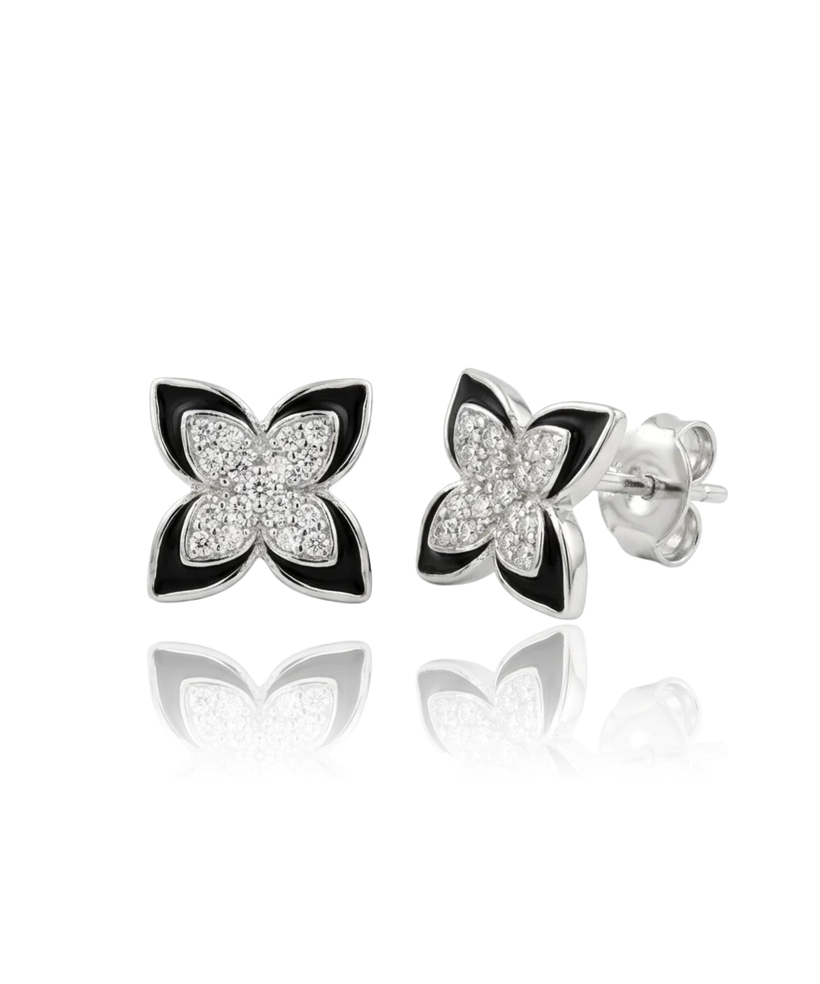 sidabriniai auskarai su cirkoniais ir juodu emaliu