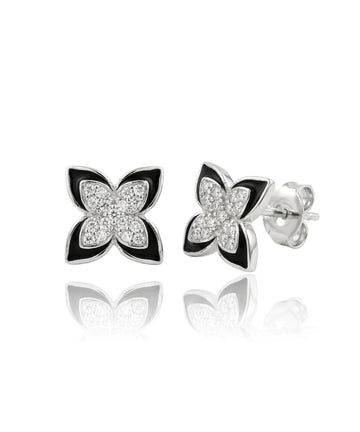 sidabriniai auskarai su cirkoniais ir juodu emaliu