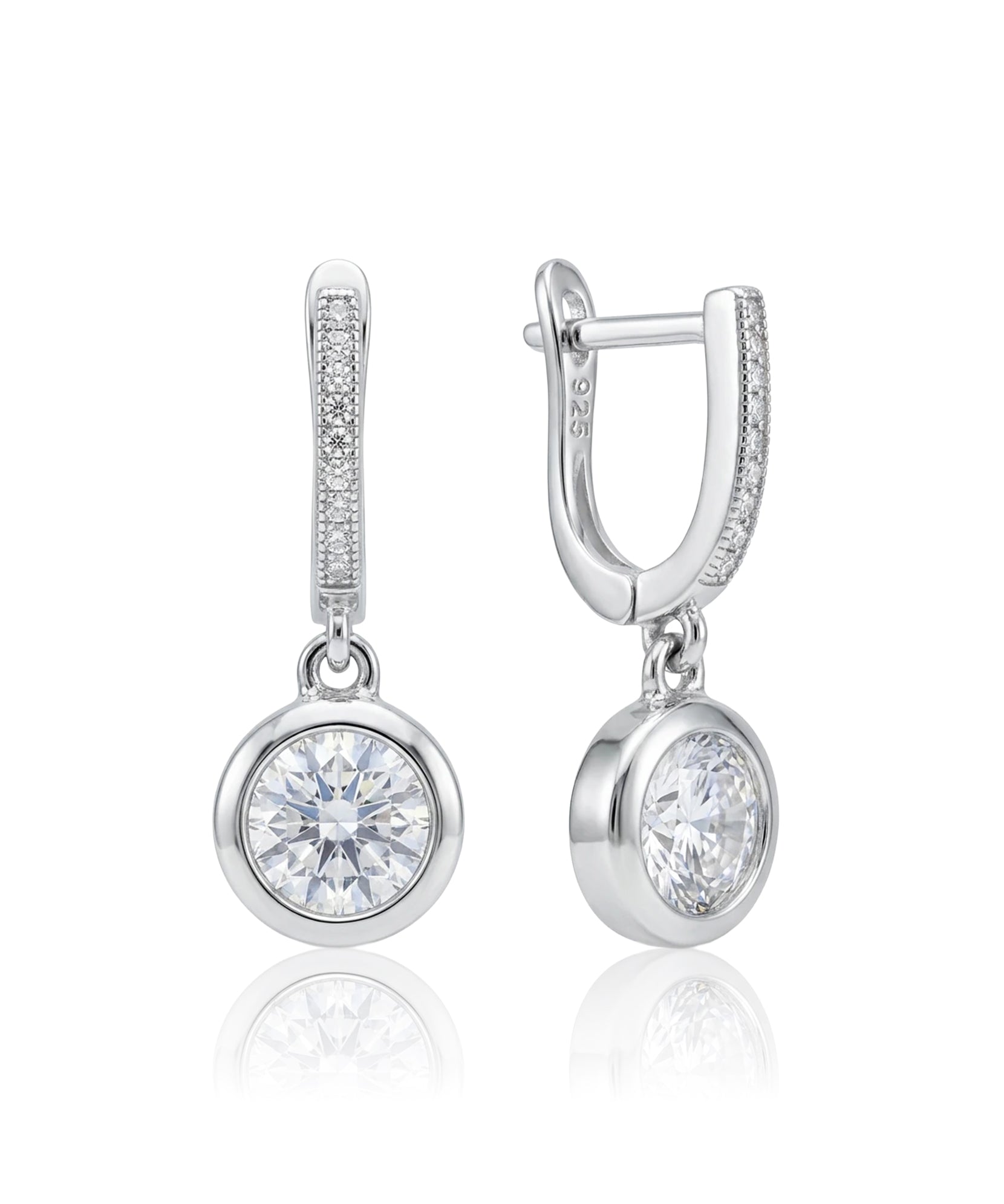 sidabriniai auskarai su kabančiu cirkoniu