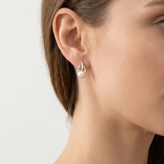 925 sidabro auskarai su perlu ir aukso spalvos detale